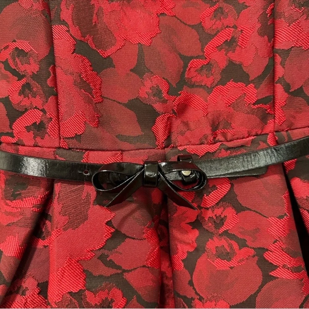 The Children’s Place Dress Red Floral Jacquard Belted Girls Size 10